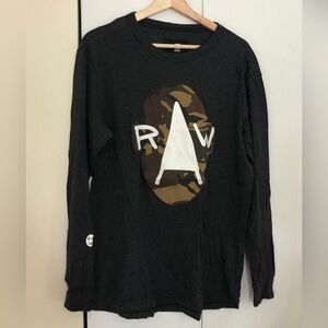 G-Star Raw Men GEULI R T Long Sleeve Logo T-Shirt Jersey Charcoal Size M NWOT